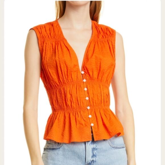 Frame Denim RUCHED SLEEVELESS TOP ORANGE CRUSH Small- New, Small HP❣️